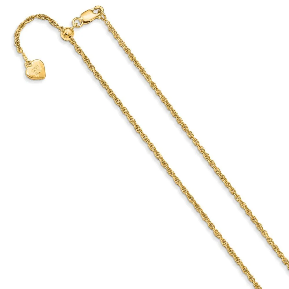 1.35mm Gold Tone Plated Sterling Silver Adj. Loose Rope Chain, 22 Inch