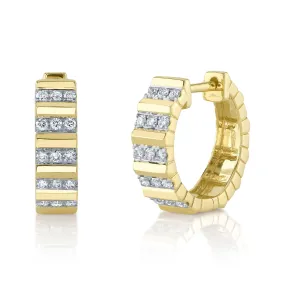 14K Gold 0.30 Carat Diamond Fluted Huggie Hoop Earrings