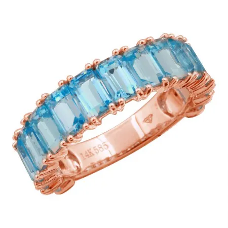 14k Gold Emerald Cut Blue Topaz 3/4 Band