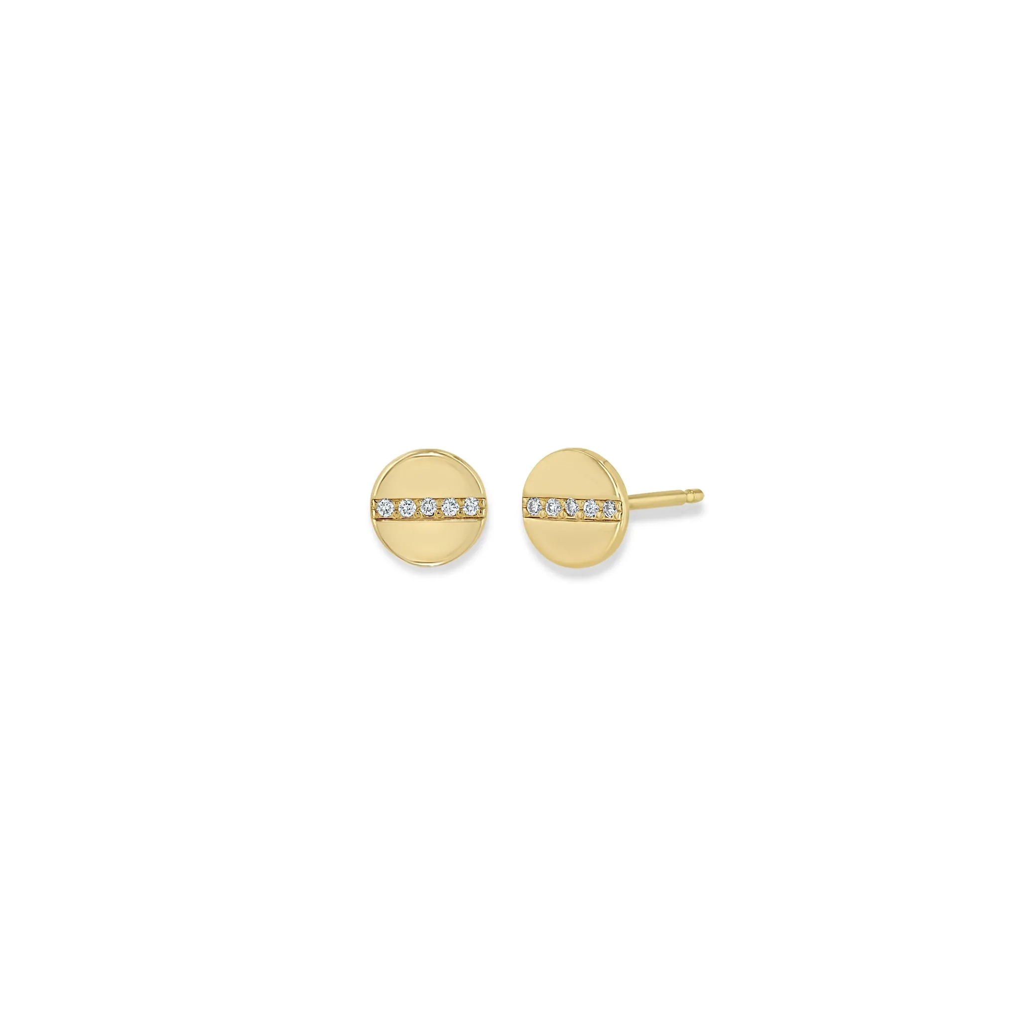 14k Midi Bitty Pavé Diamond Line Disc Stud