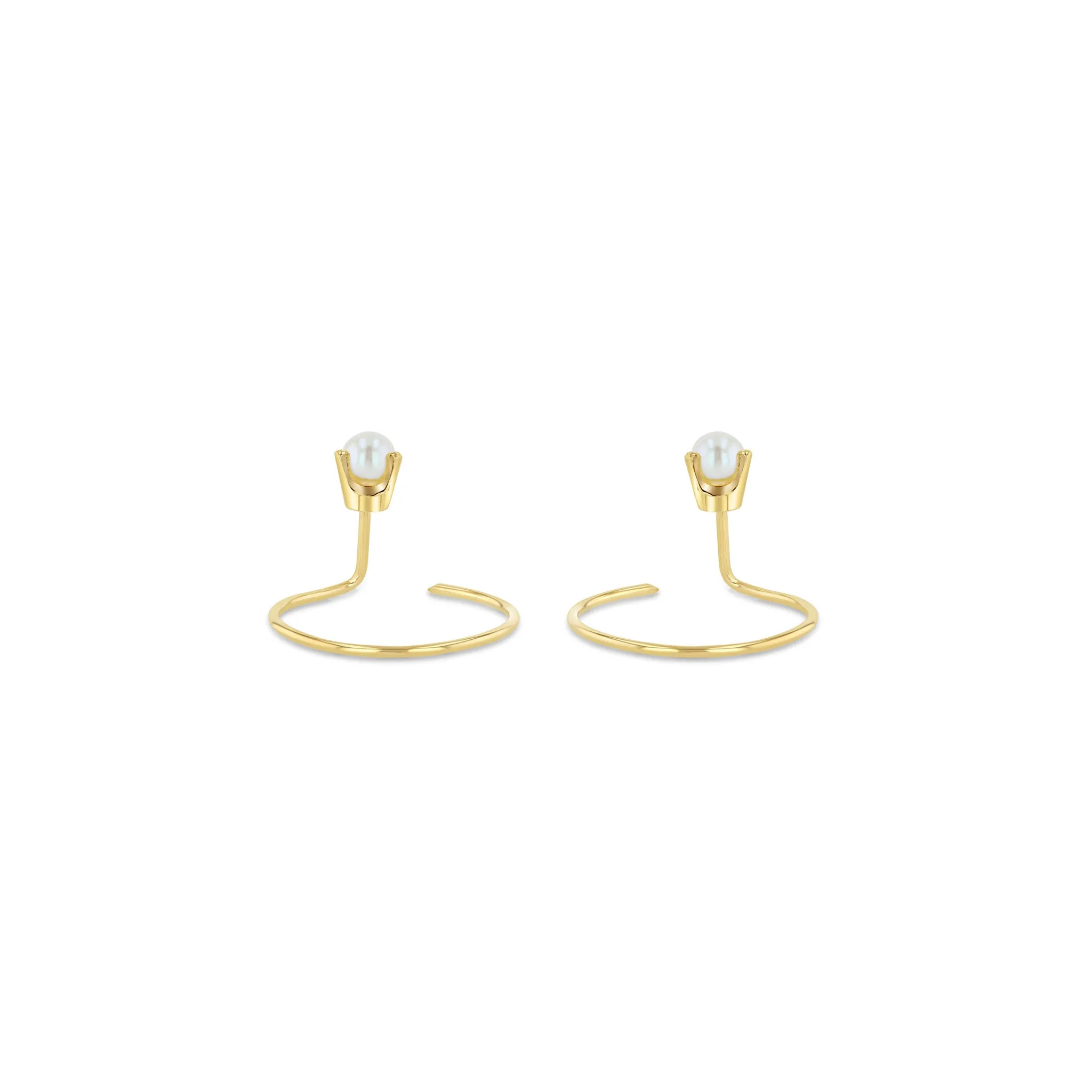 14k Pearl Front Facing Threader Hoops