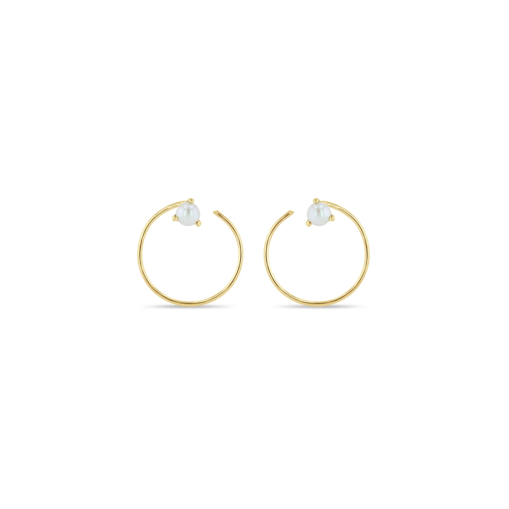 14k Pearl Front Facing Threader Hoops