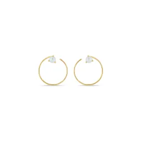 14k Pearl Front Facing Threader Hoops