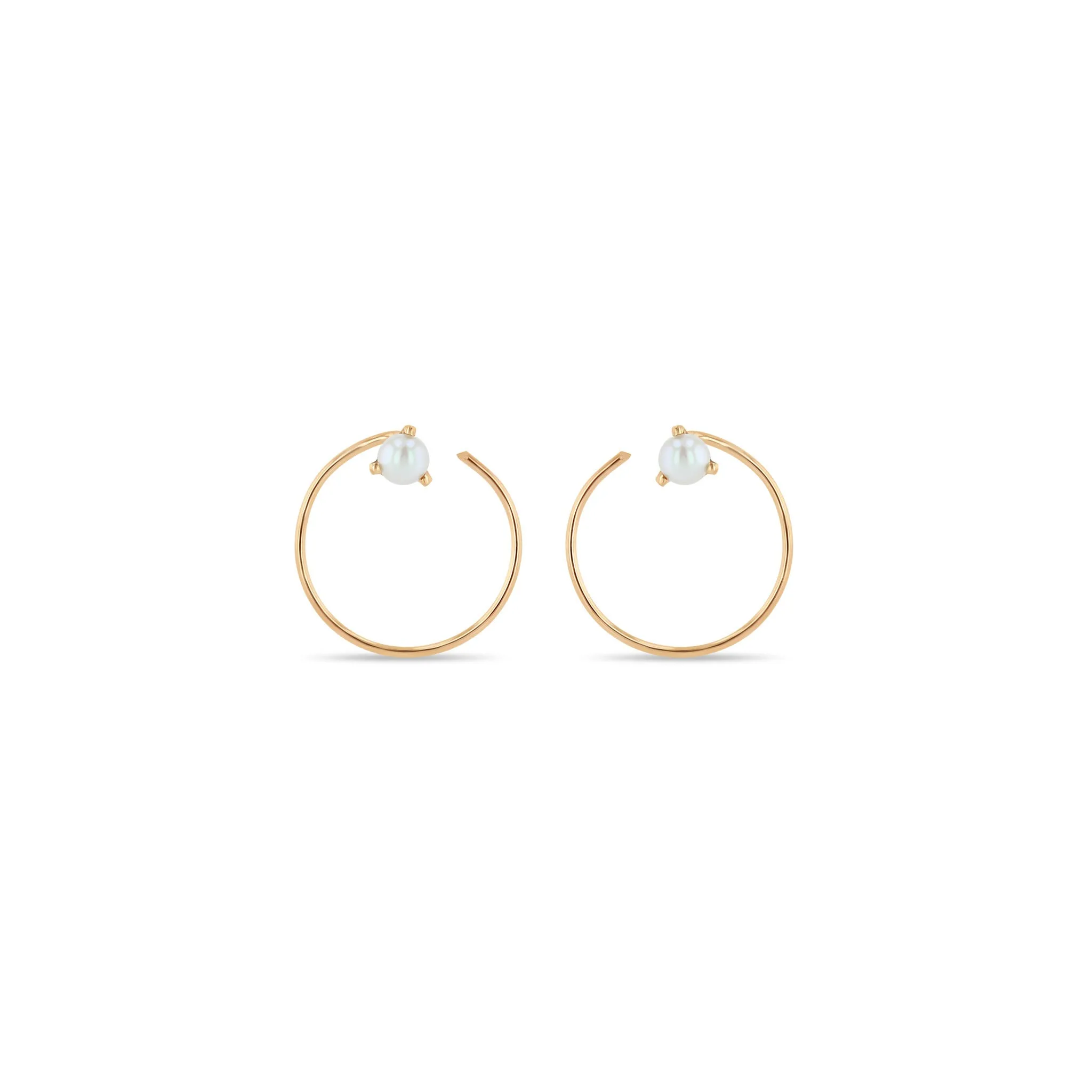 14k Pearl Front Facing Threader Hoops