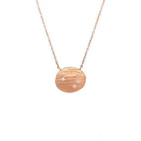 14K Rose Gold Birch Disk with Diamonds Necklace