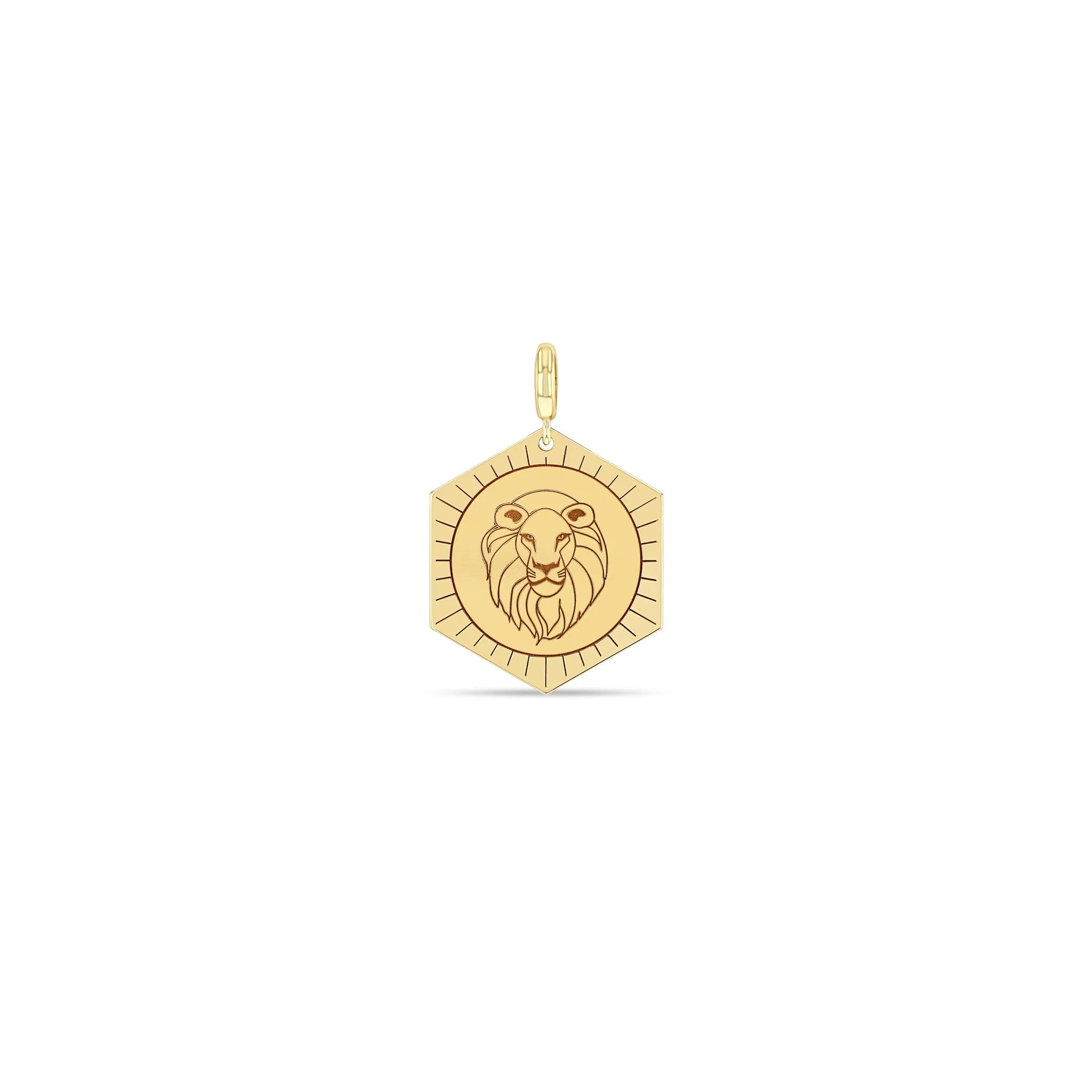 14k Single Animal Hexagon Medallion Charm Pendant