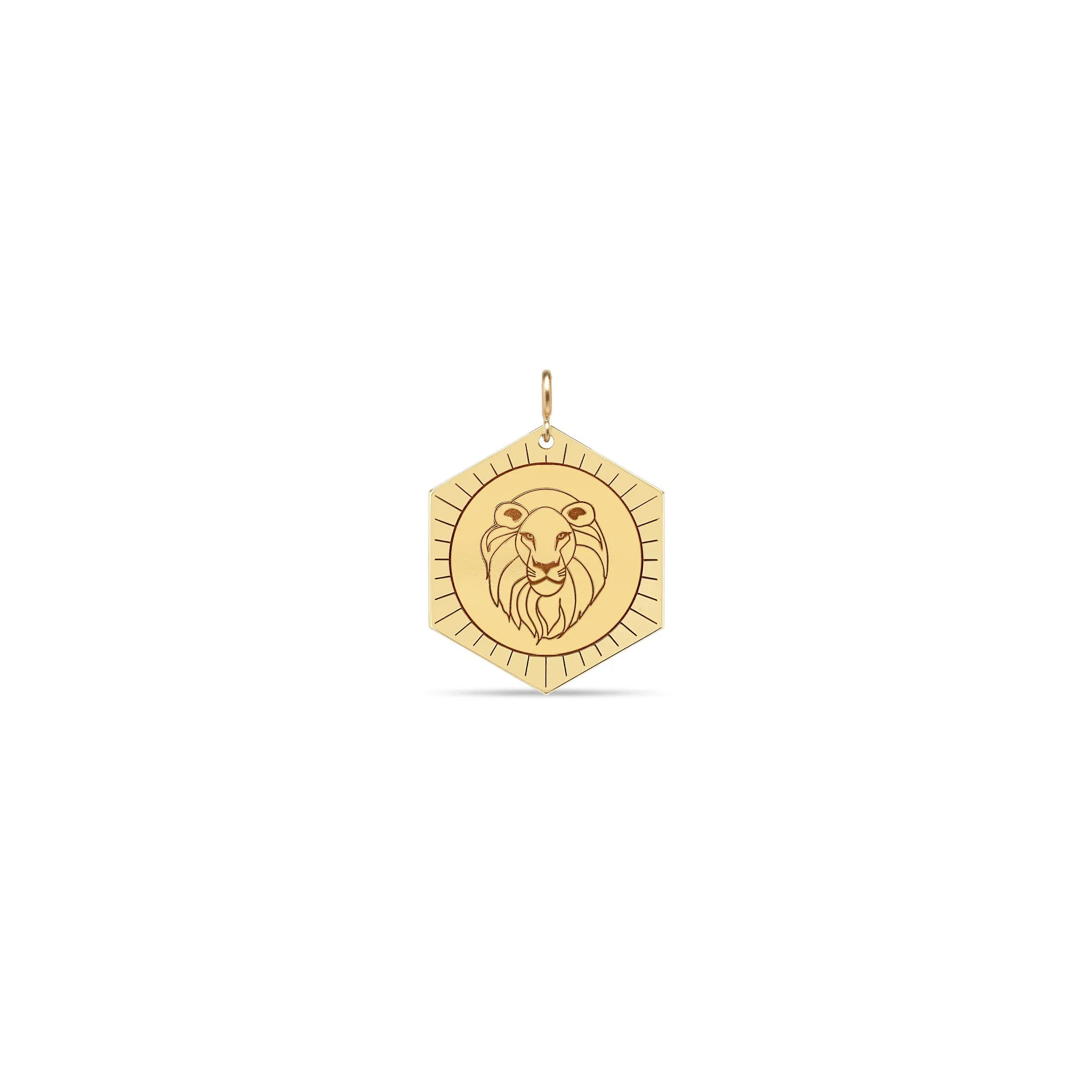 14k Single Animal Hexagon Medallion Charm Pendant