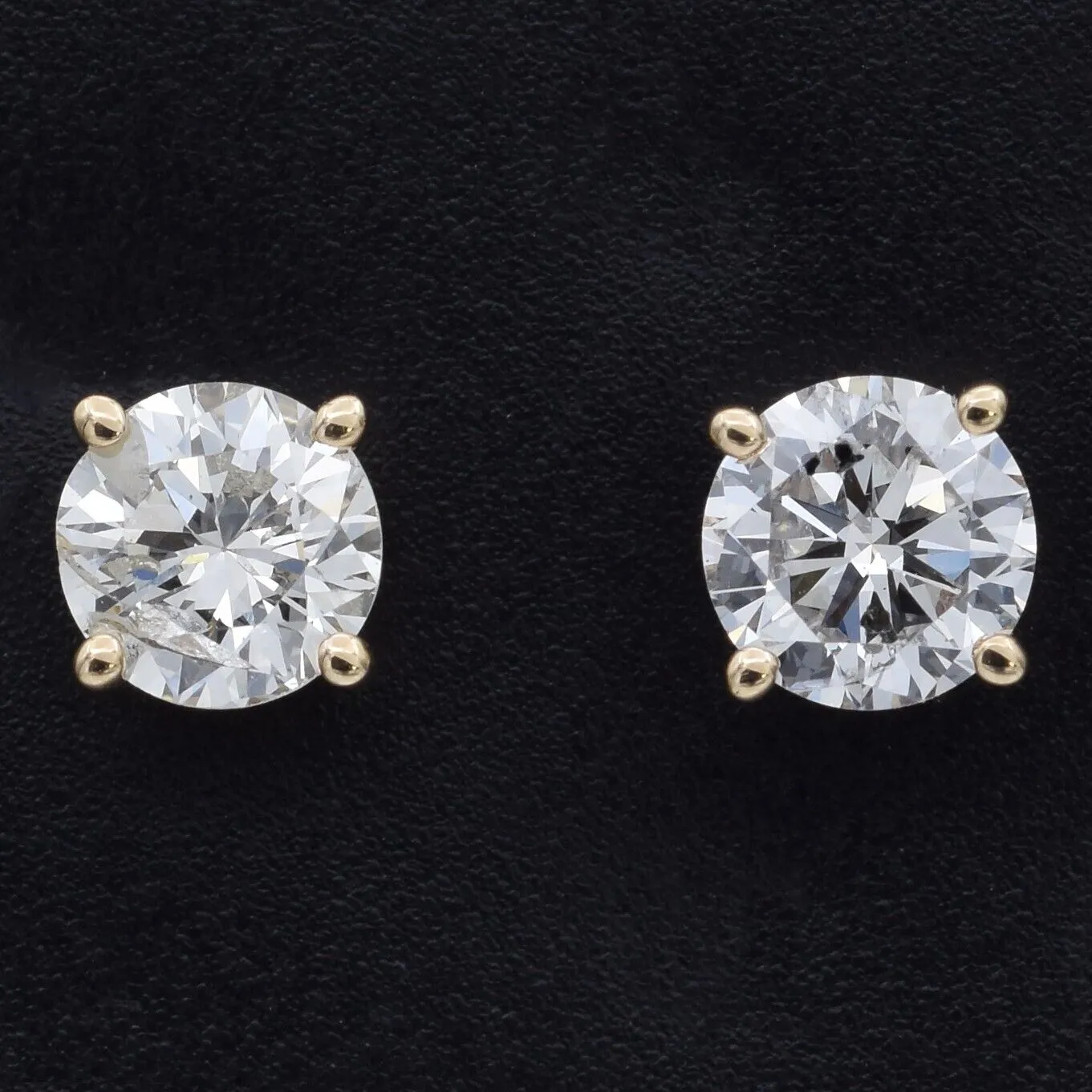 14K Yellow Gold 1.01 TCW Diamond Round Stud Earrings 5.10 mm