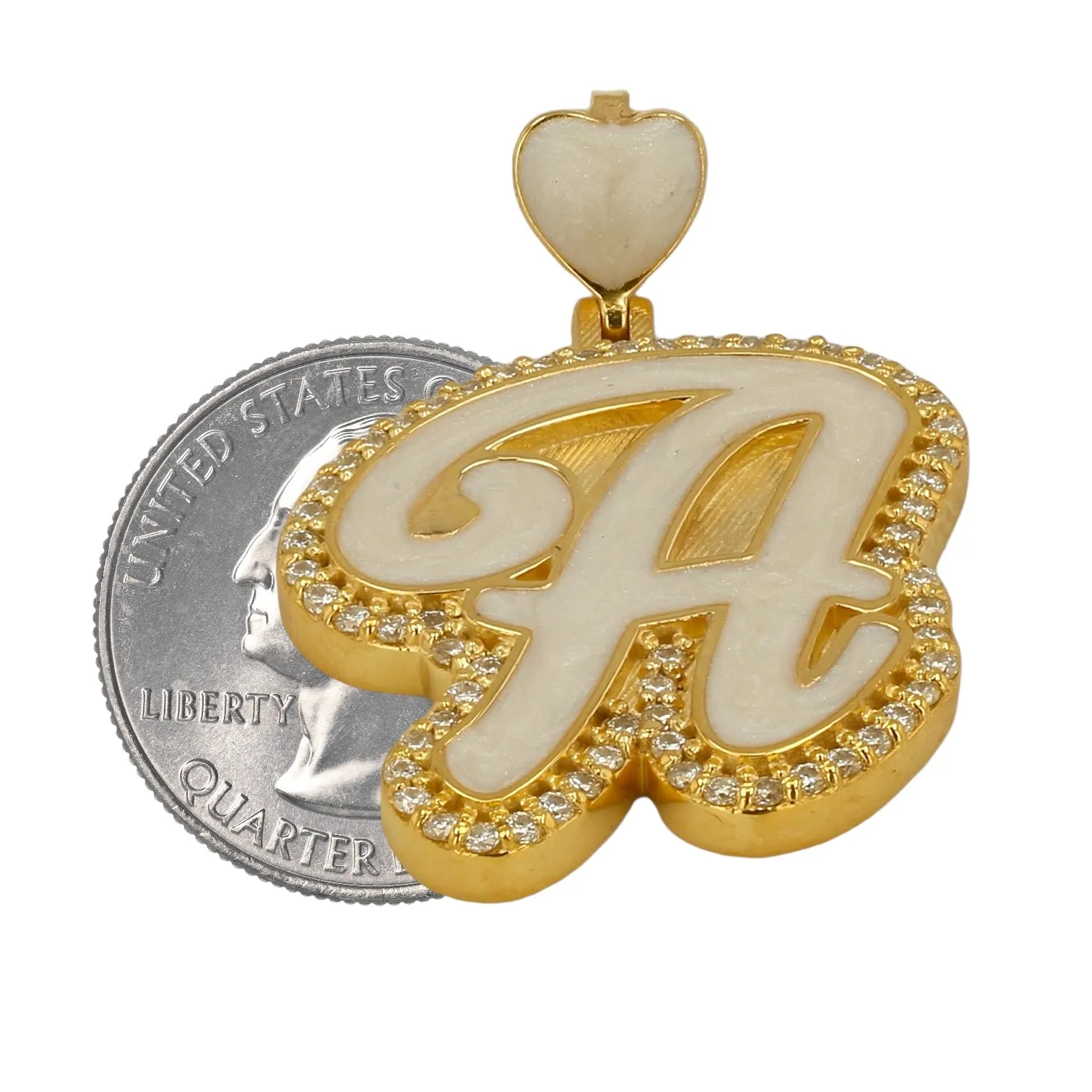 14K Yellow gold Initial letter enamel pendant-638389