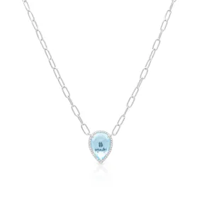 14KT White Gold Blue Topaz Diamond Luxe Sophie Chain Link Necklace