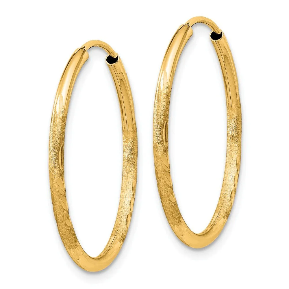 1.5mm x 25mm 14k Yellow Gold Satin Diamond-Cut Endless Hoop Earrings