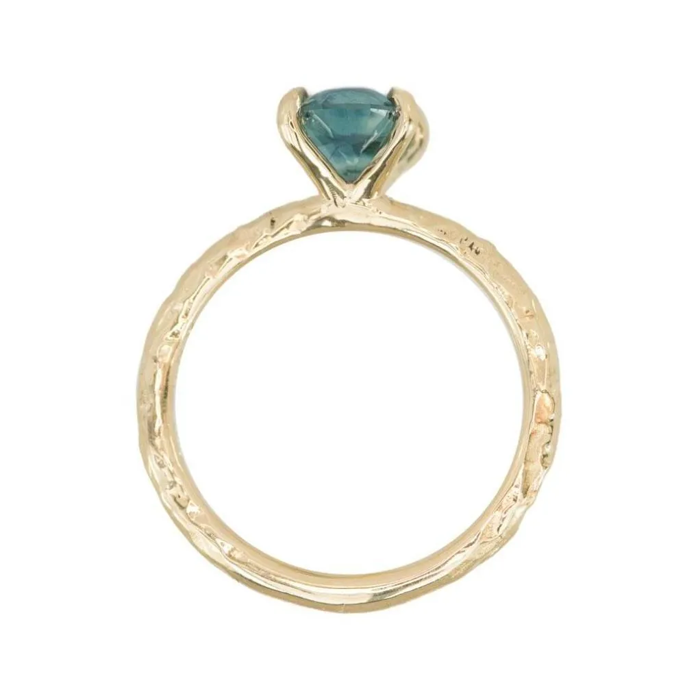 1.62ct Oval Montana Sapphire Engagement Ring in 14k Yellow Gold Evergreen Solitaire