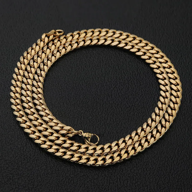 18K Gold Plated Stainless Steel Miami Cuban Curb Chain Necklace - 6mm Width