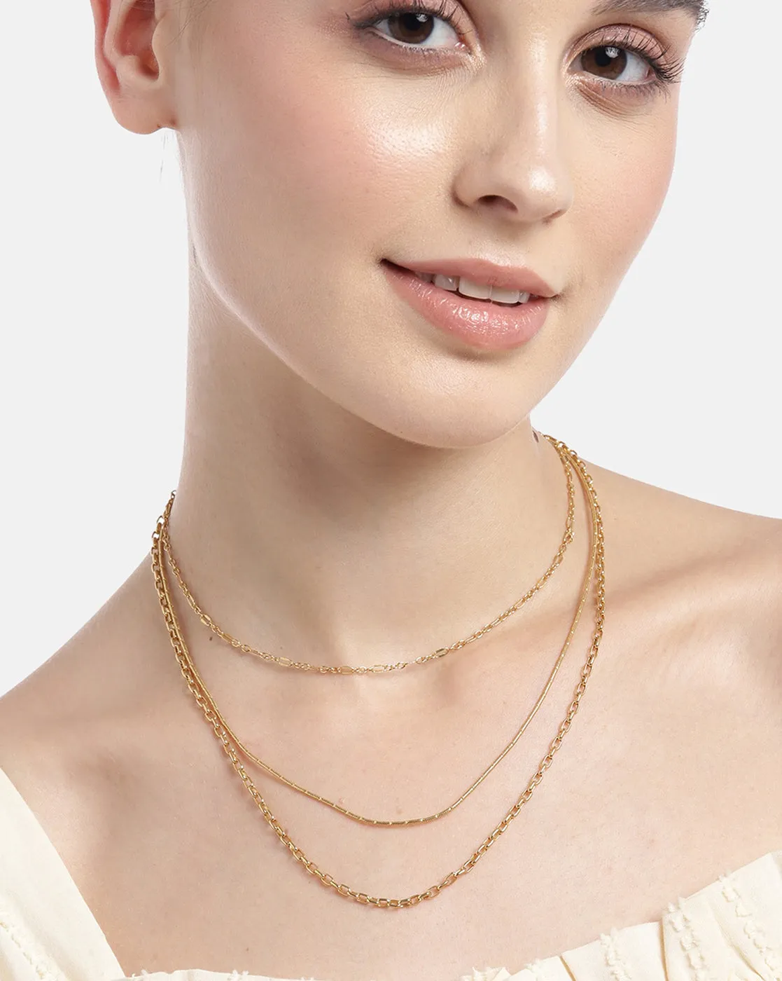 18Kt Gold Plated Fancy Layered Necklace For Women