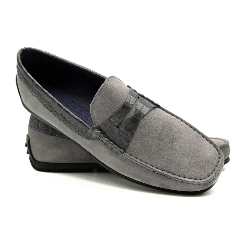 31-160-GRY MONZA Sueded Calfskin with Crocodile Driver, Grey