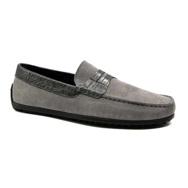 31-160-GRY MONZA Sueded Calfskin with Crocodile Driver, Grey