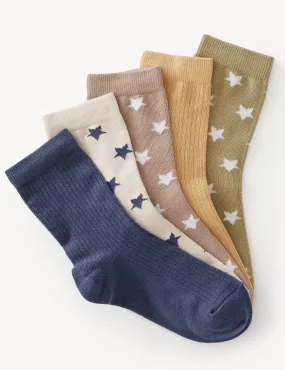 5pk Cotton Rich Stars & Ribbed Socks