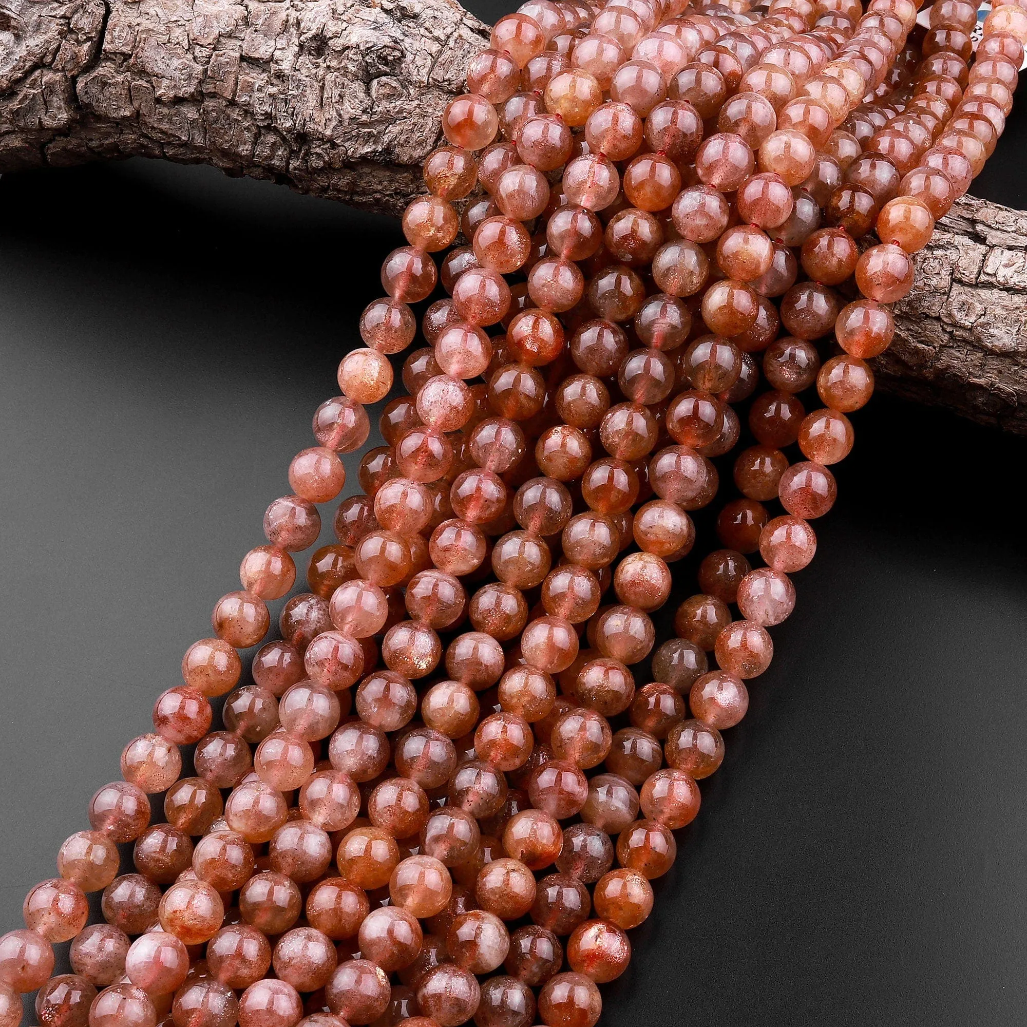 AAA Fiery Natural Sunstone Round Beads 4mm 6mm 8mm 10mm Feldspar Golden Glitters Orange Gemstone 15.5" Strand