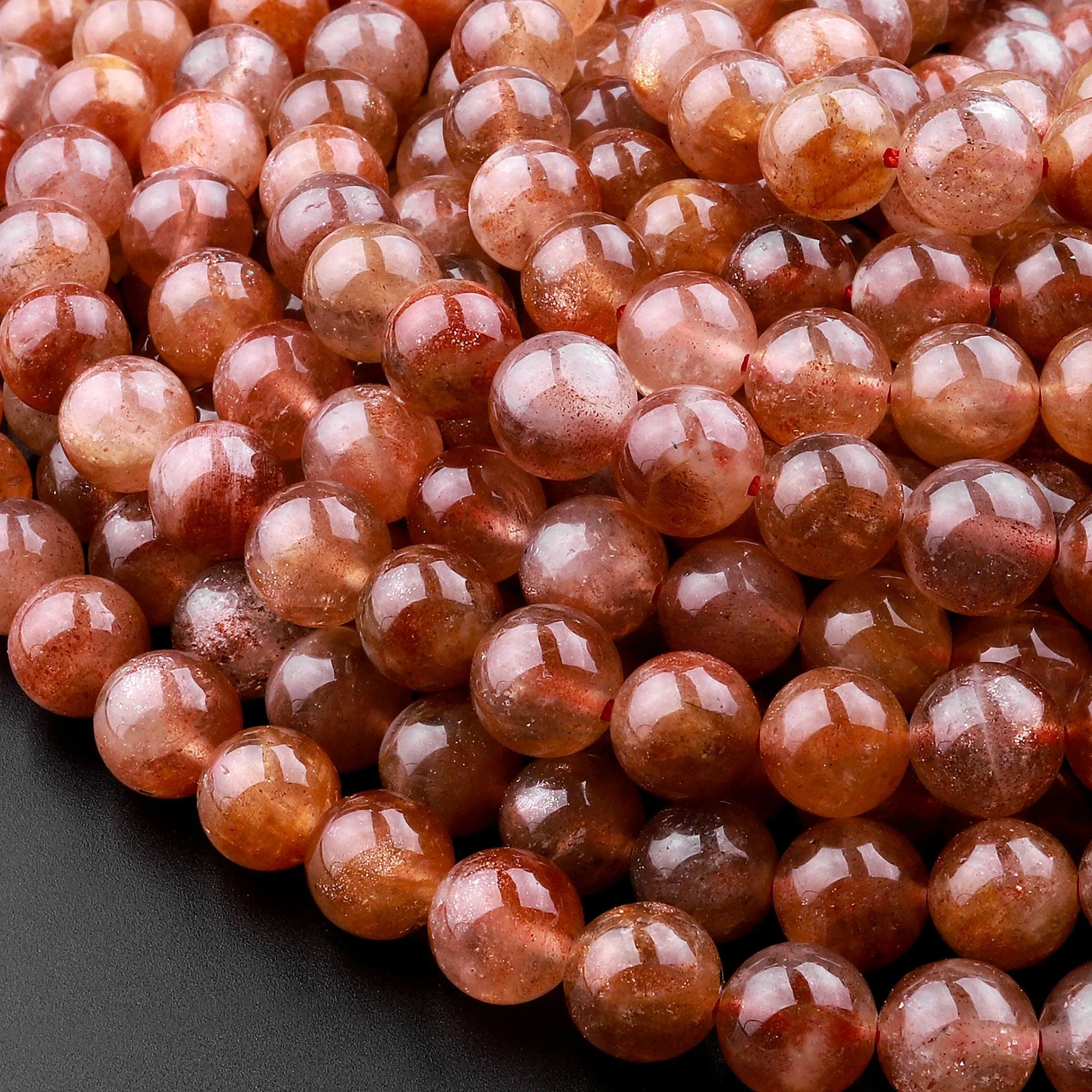 AAA Fiery Natural Sunstone Round Beads 4mm 6mm 8mm 10mm Feldspar Golden Glitters Orange Gemstone 15.5" Strand