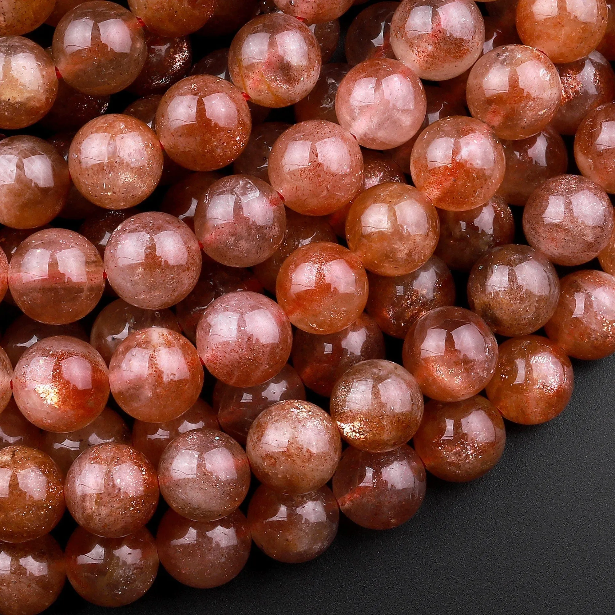 AAA Fiery Natural Sunstone Round Beads 4mm 6mm 8mm 10mm Feldspar Golden Glitters Orange Gemstone 15.5" Strand