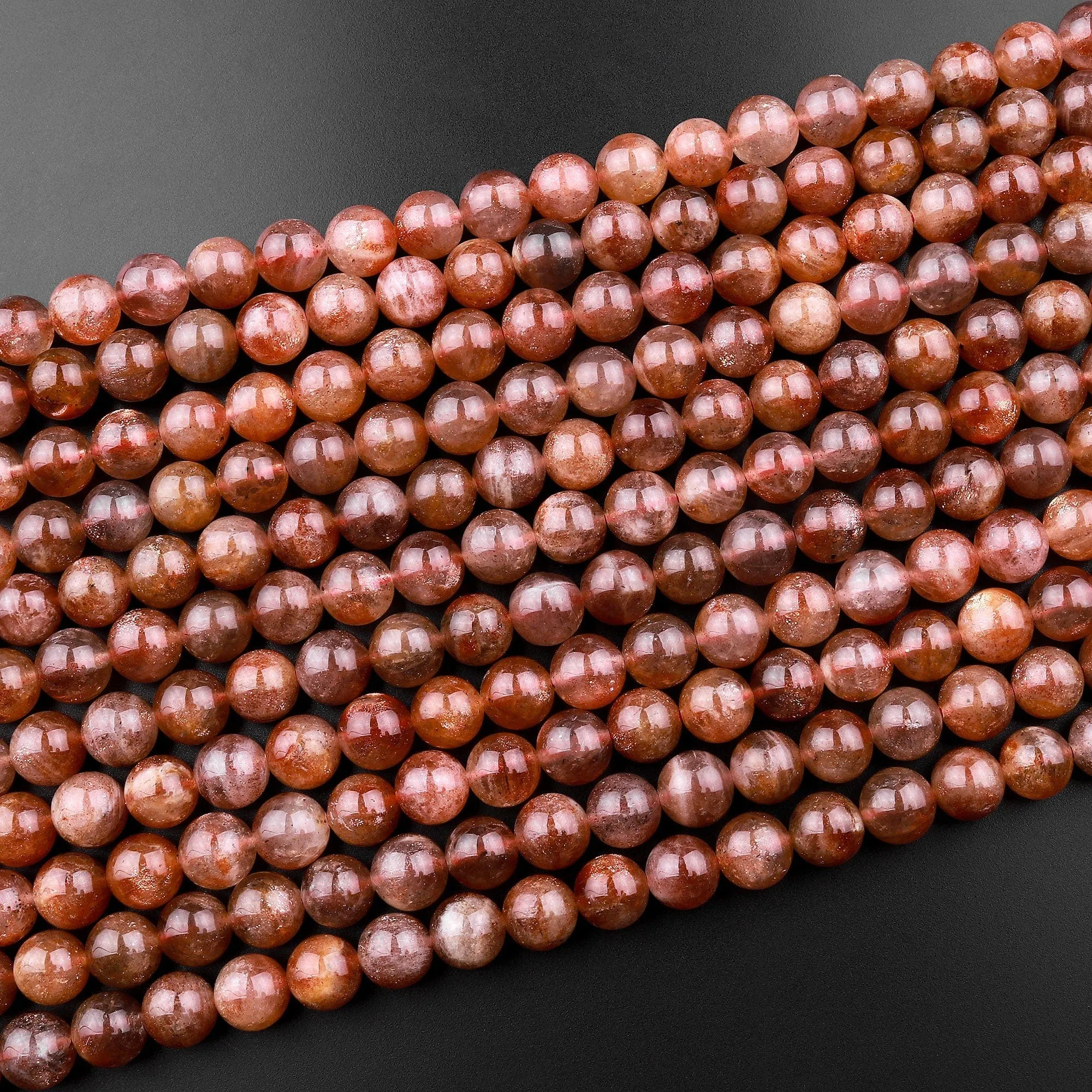 AAA Fiery Natural Sunstone Round Beads 4mm 6mm 8mm 10mm Feldspar Golden Glitters Orange Gemstone 15.5" Strand