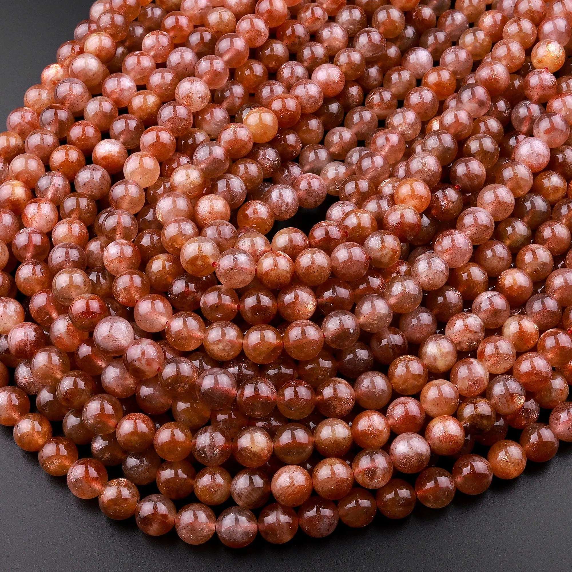 AAA Fiery Natural Sunstone Round Beads 4mm 6mm 8mm 10mm Feldspar Golden Glitters Orange Gemstone 15.5" Strand