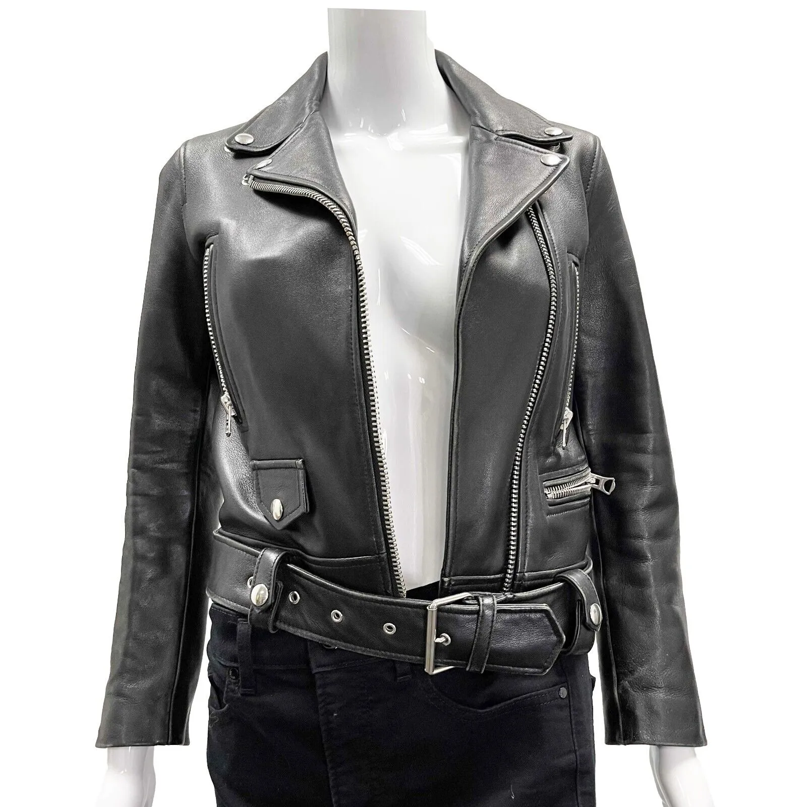 Acne Studios Black leather moto riders jacket 34 US 2 Black Jacket