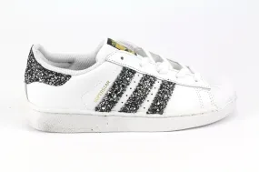 Adidas Superstar J Black Silver Glitter