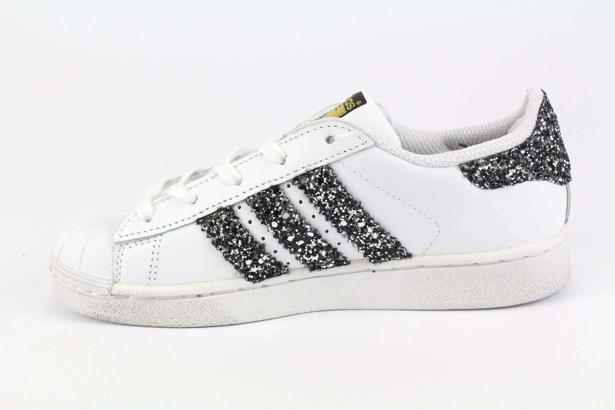 Adidas Superstar J Black Silver Glitter