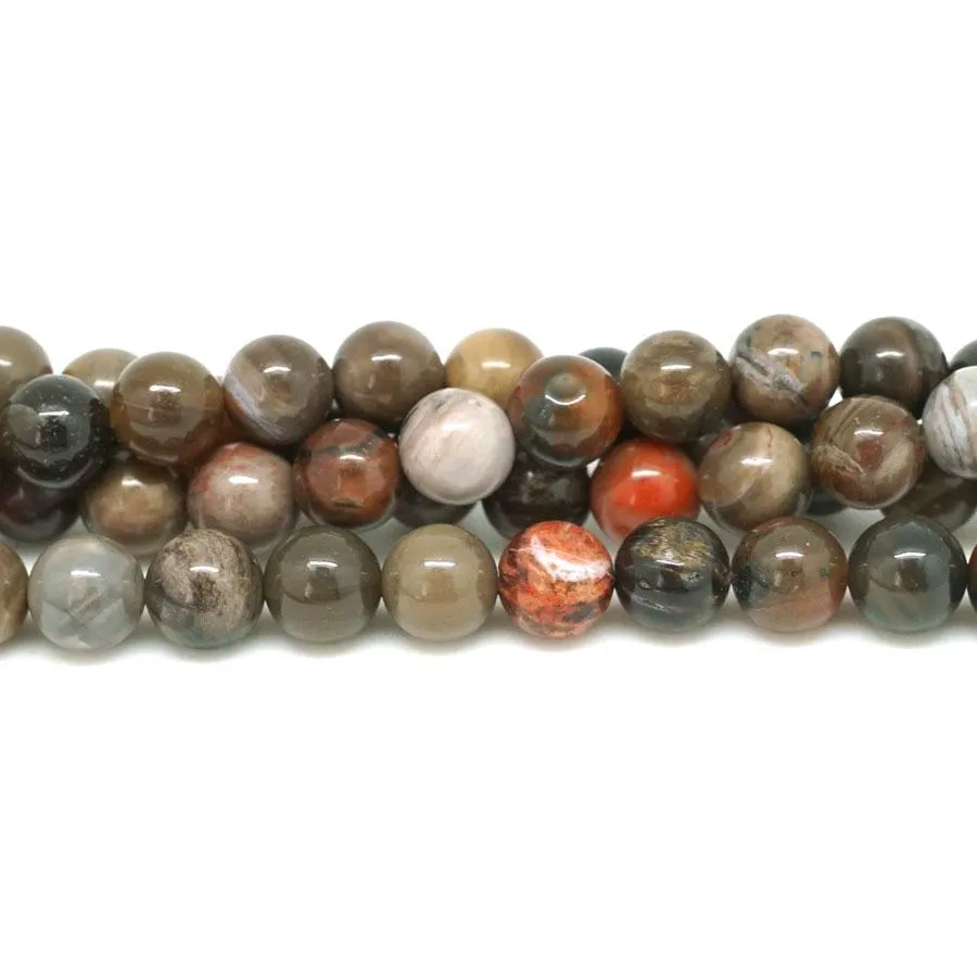 African Petrified Wood Agate  8mm Round - 15-16 Inch