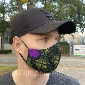 African print Mouth mask / Face mask made of Vlisco fabric (Premium model) Unisex - Green Purple butterflies