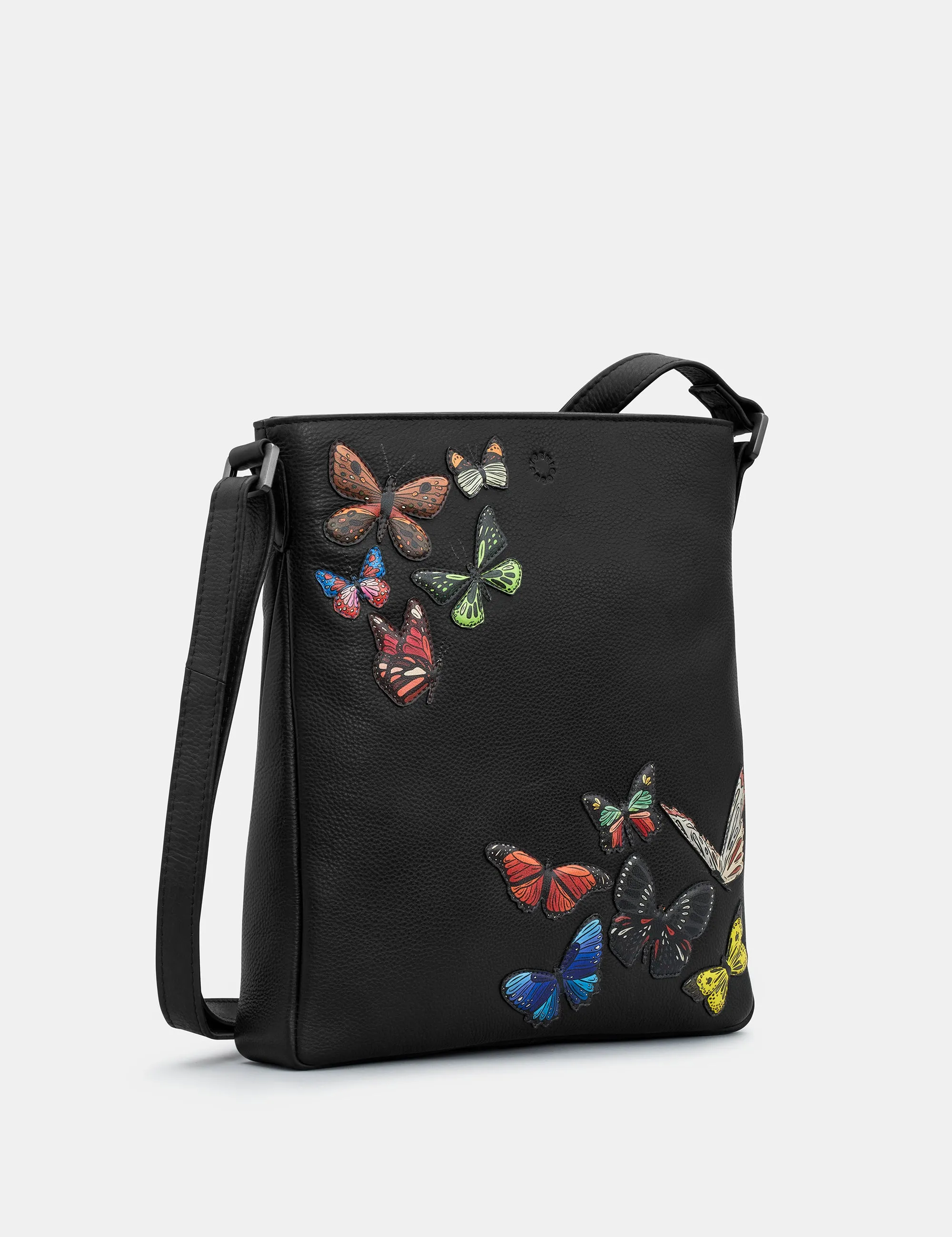 Amongst Butterflies Black Leather Bryant Cross Body Bag