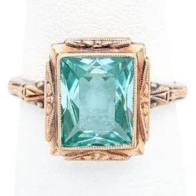 Antique 3.89 Ct Green Spinel 10K Yellow Gold Cocktail Ring Size 6.5