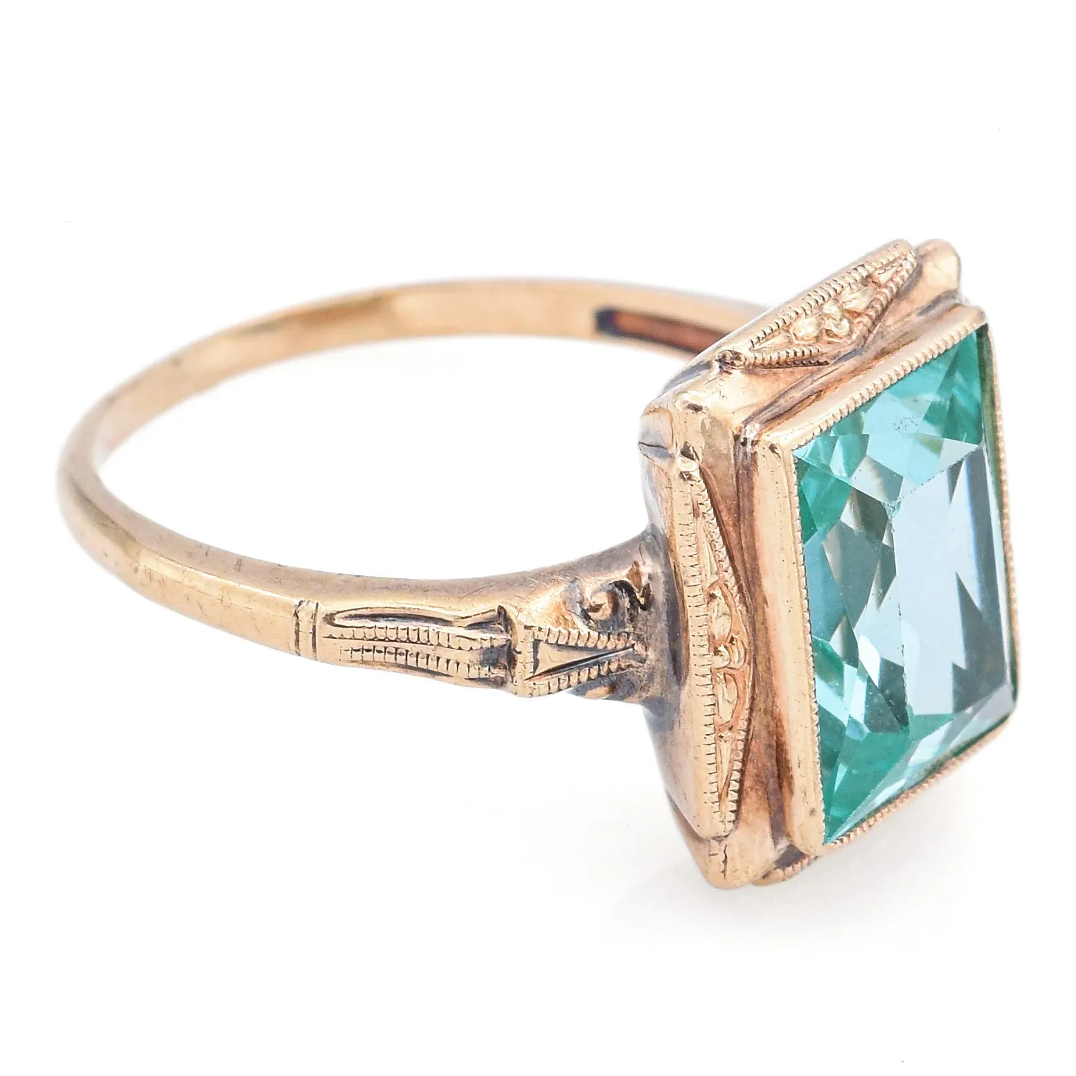 Antique 3.89 Ct Green Spinel 10K Yellow Gold Cocktail Ring Size 6.5