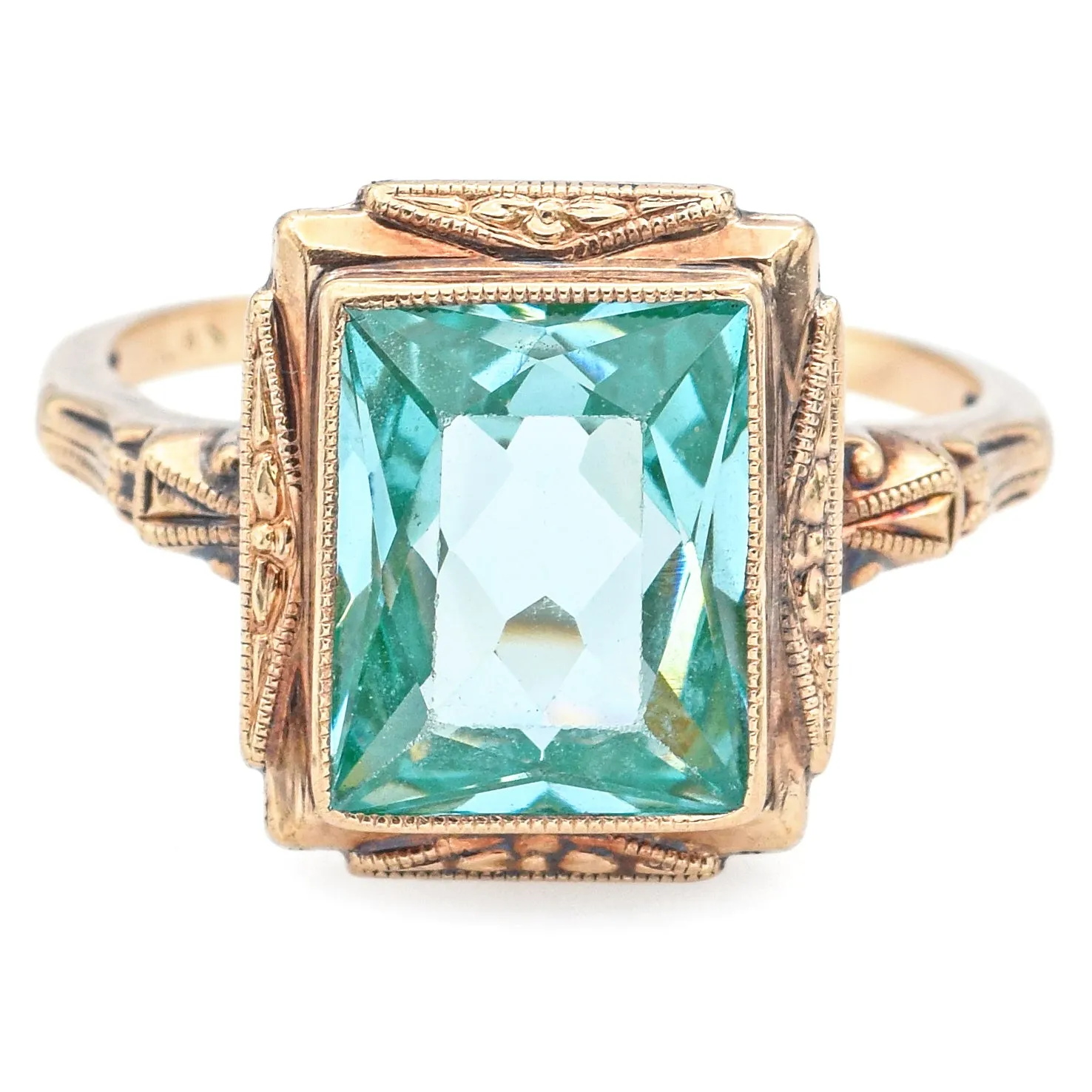 Antique 3.89 Ct Green Spinel 10K Yellow Gold Cocktail Ring Size 6.5