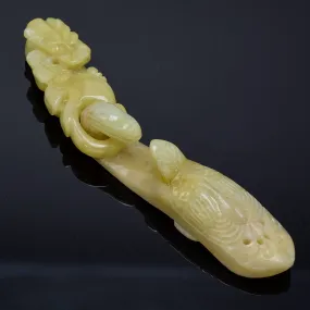 Antique Translucent Green Yellow Jade Carved Dragon Belt Buckle