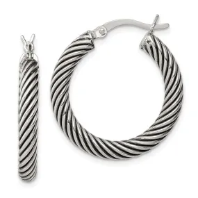 Antiqued 3.25x25mm Twisted Hoop Earrings in Sterling Silver