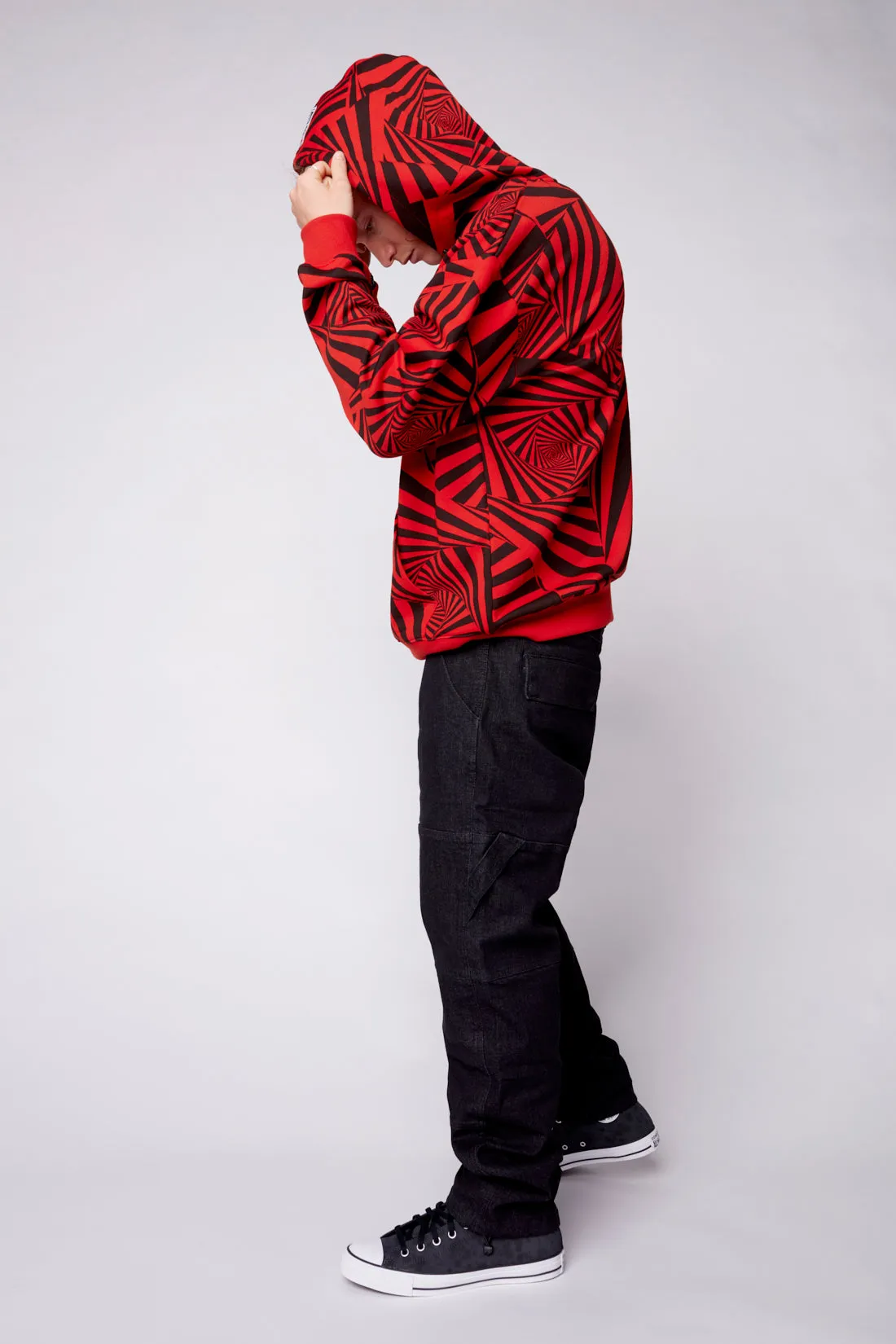 Aop Spirals Print Hoodie - Red