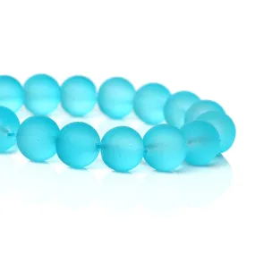 Beads Glass Round Frosted 10mm Strand 15 Blue