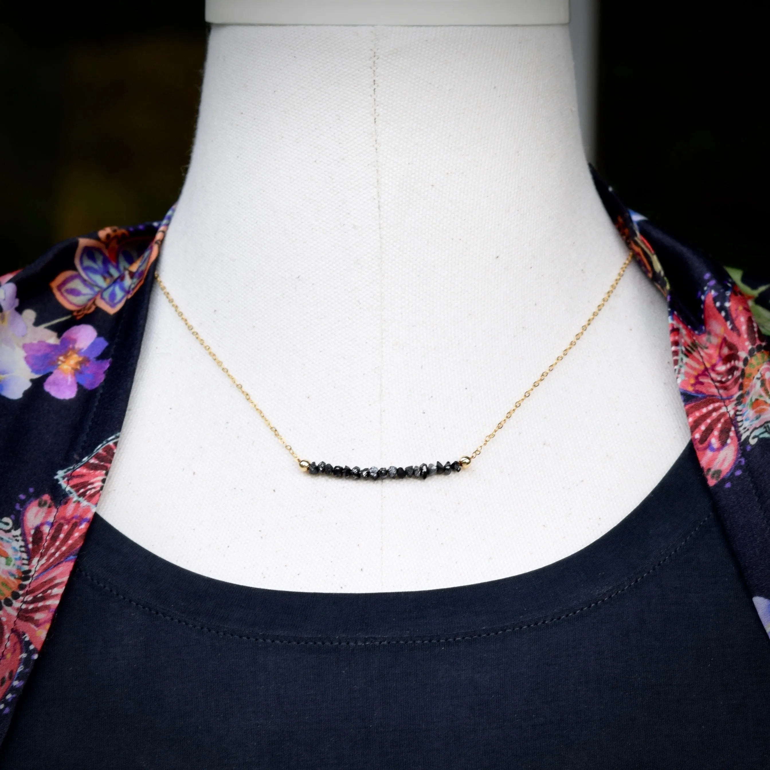 Black Diamond Nugget Necklace ~ Gold Filled