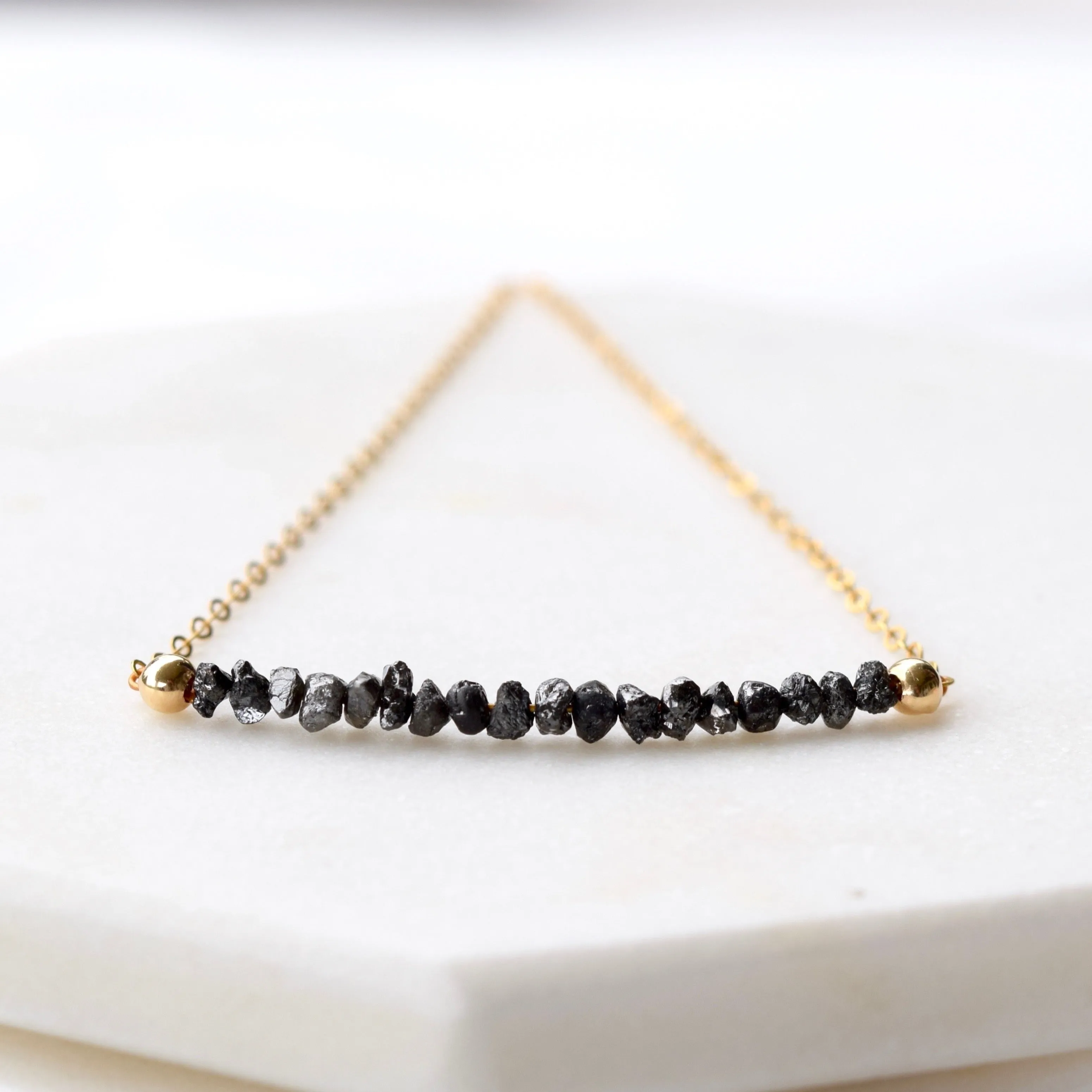 Black Diamond Nugget Necklace ~ Gold Filled