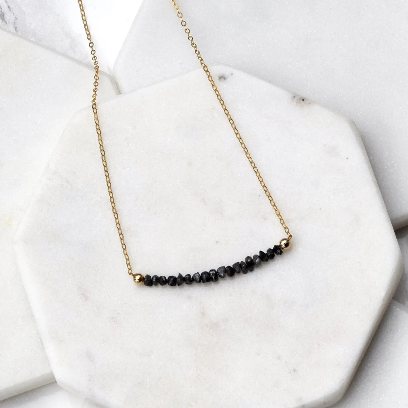 Black Diamond Nugget Necklace ~ Gold Filled