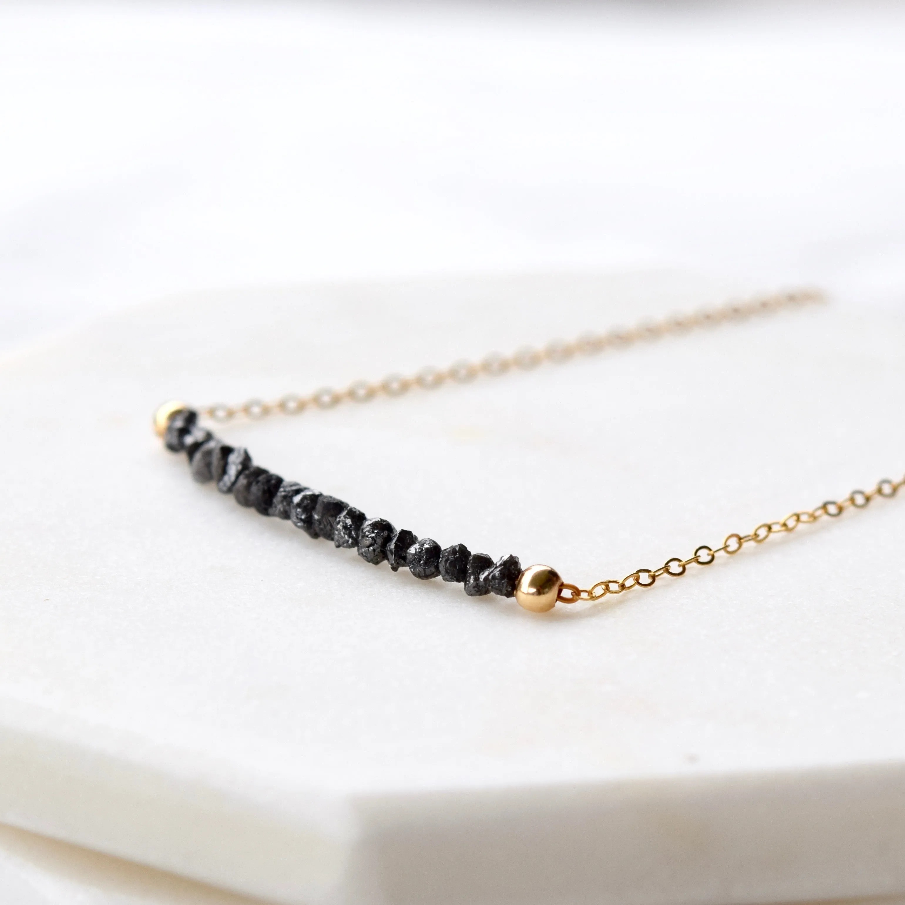 Black Diamond Nugget Necklace ~ Gold Filled