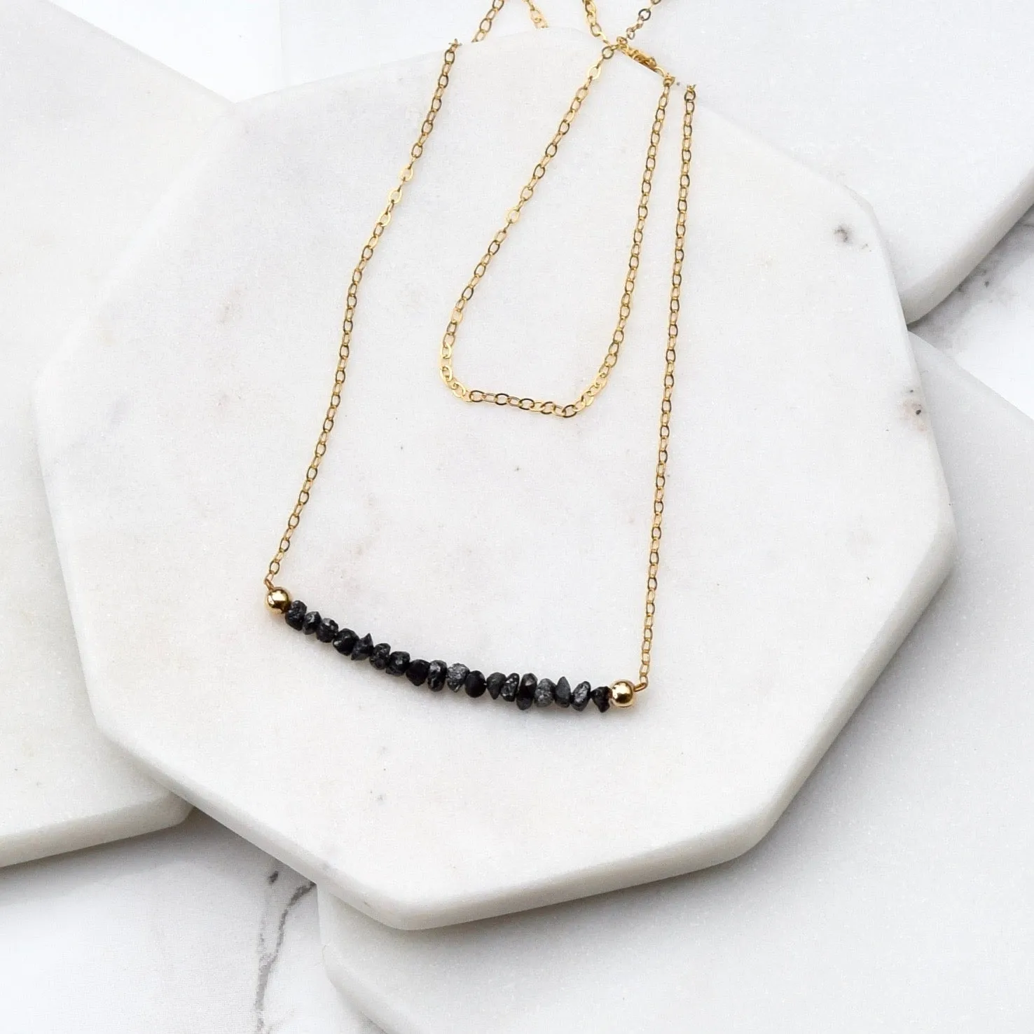 Black Diamond Nugget Necklace ~ Gold Filled