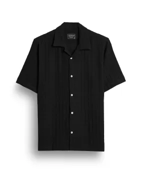 Black textured waffle checks shirt for men