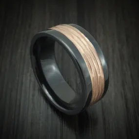 Black Titanium and 14K Gold Tree Bark Band Custom Made Men's Ring