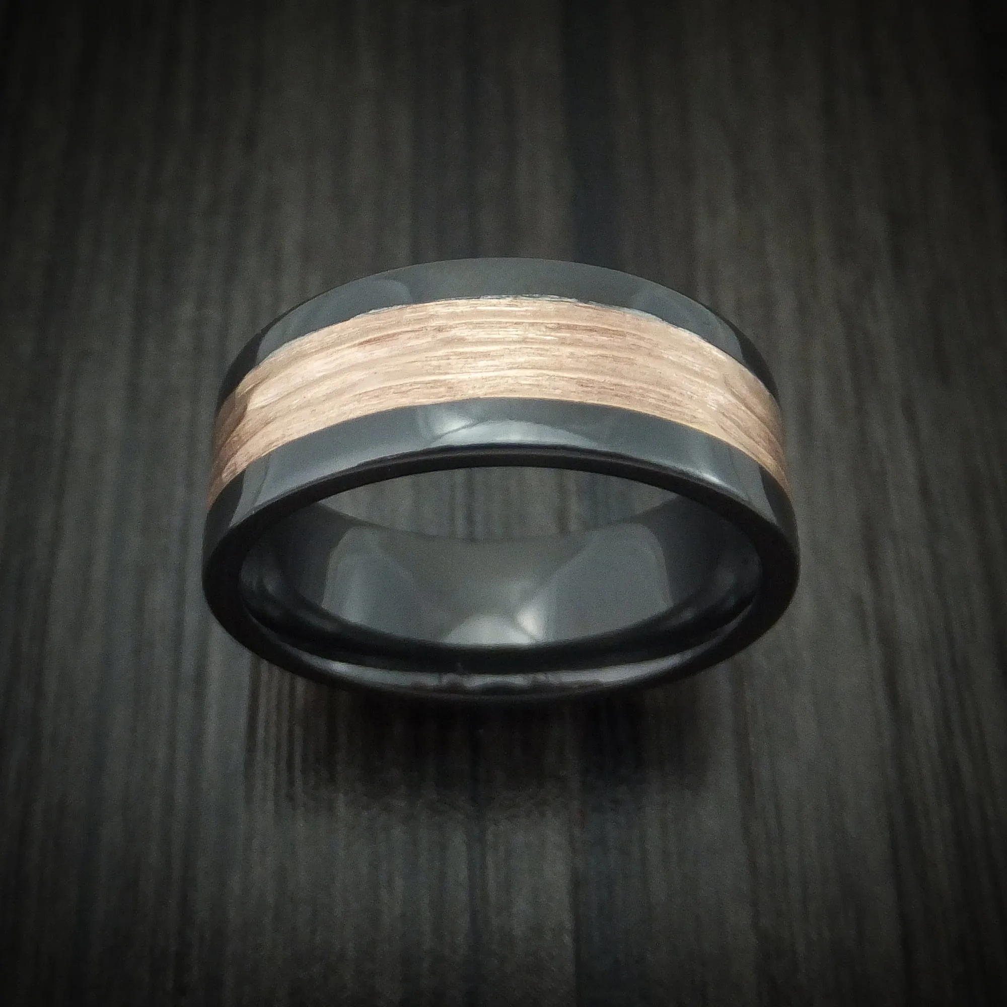 Black Titanium and 14K Gold Tree Bark Band Custom Made Men's Ring