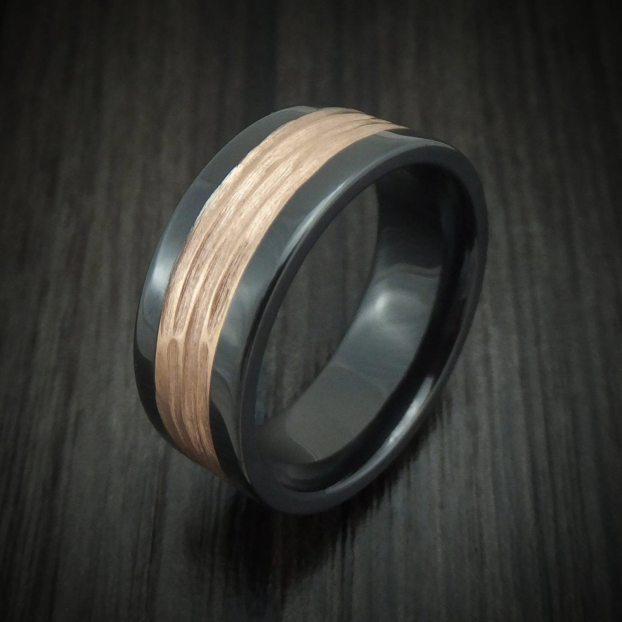 Black Titanium and 14K Gold Tree Bark Band Custom Made Men's Ring