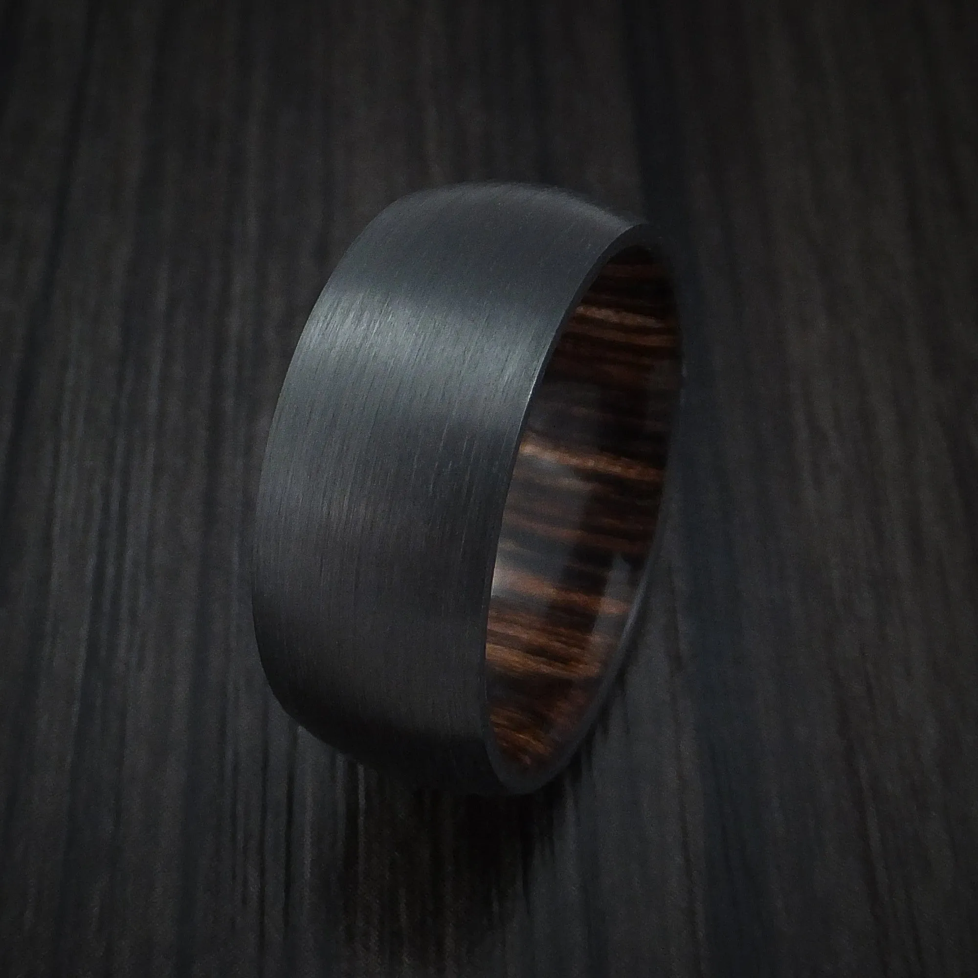 Black Titanium and Ziricote Hardwood Sleeve Men's Ring Custom Made