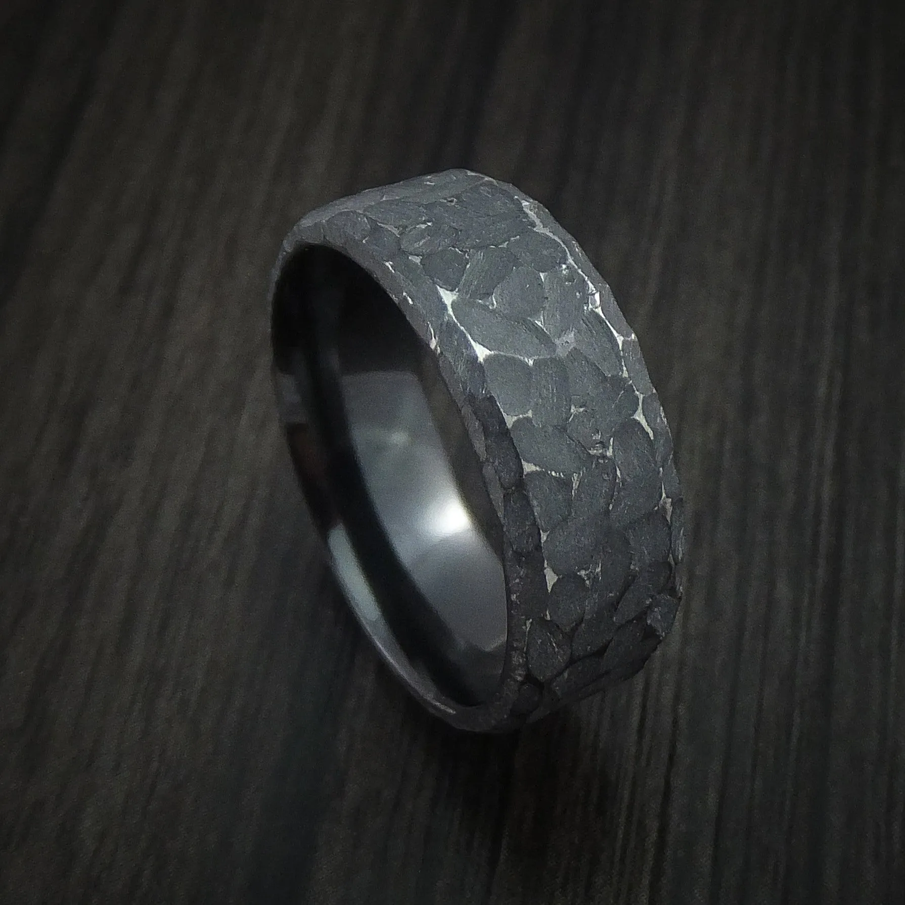 Black Titanium Men's Ring Traditional Style Band Hammered and Distressed Finish Custom Made